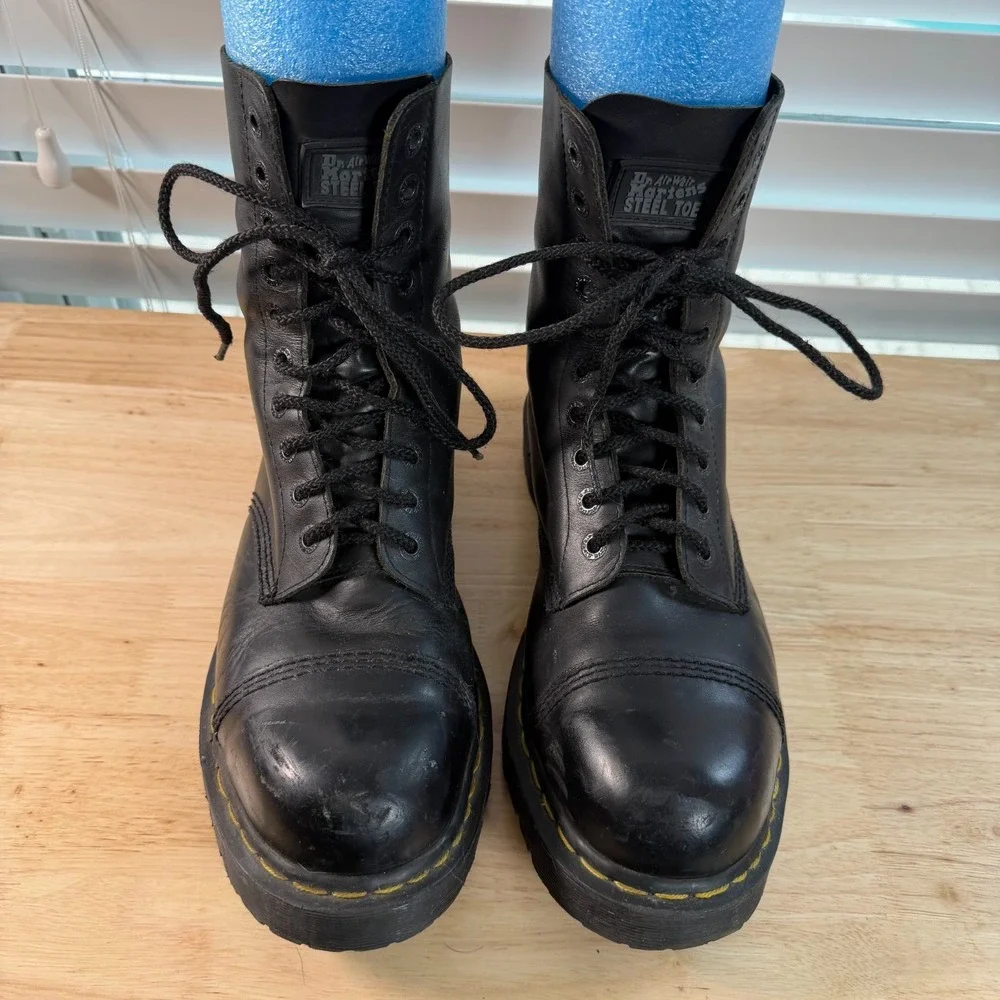 Dr. Martens AirWair Work Boots Mens Black Steel Toe Lace Up 10966 Combat Punk 13